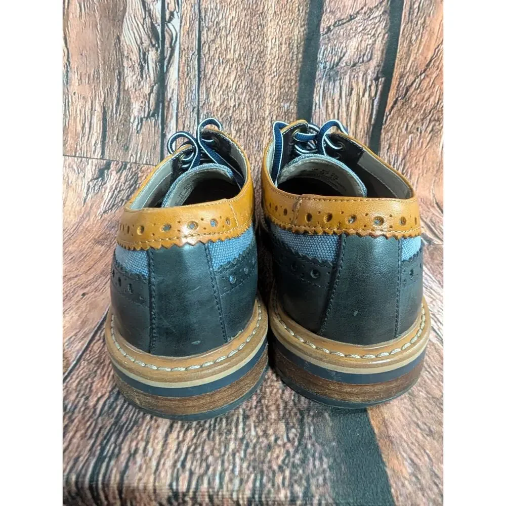 Clarks Darby Limit Shoes Blue Spectator Wingtip Leather Canvas Brogue Mens 11